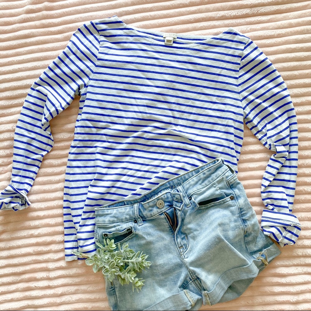 J Crew striped blue white boatneck long sleeve top